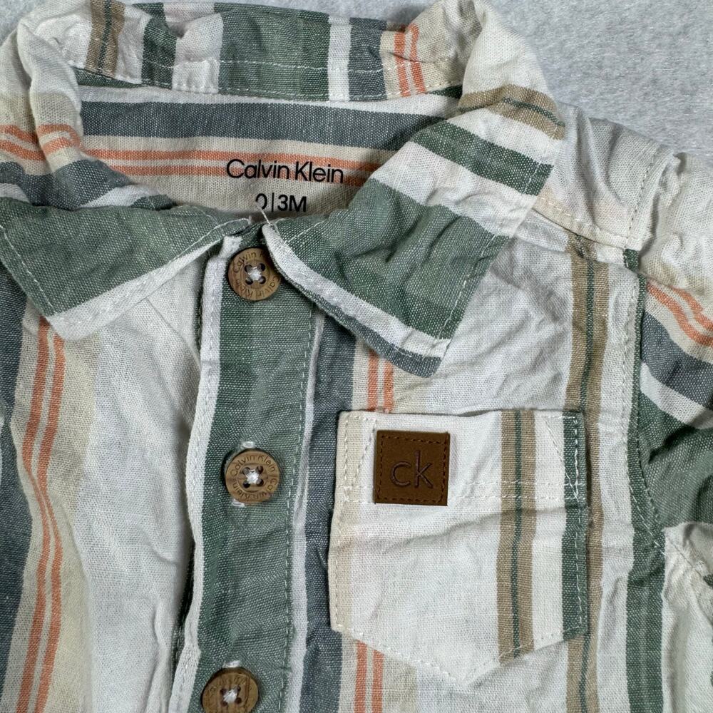 Calvin Klein 0/3M Short Romper One-Piece Short Sleeve Green Orange White Stripes